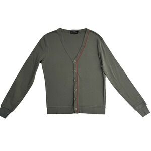 David DABY Paris Men's Olive Army Green with Red Trim Cotton Cardigan Large (XL)